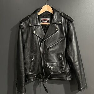 River Road Sleek Black Leather Biker Jacket Motorcycle 40